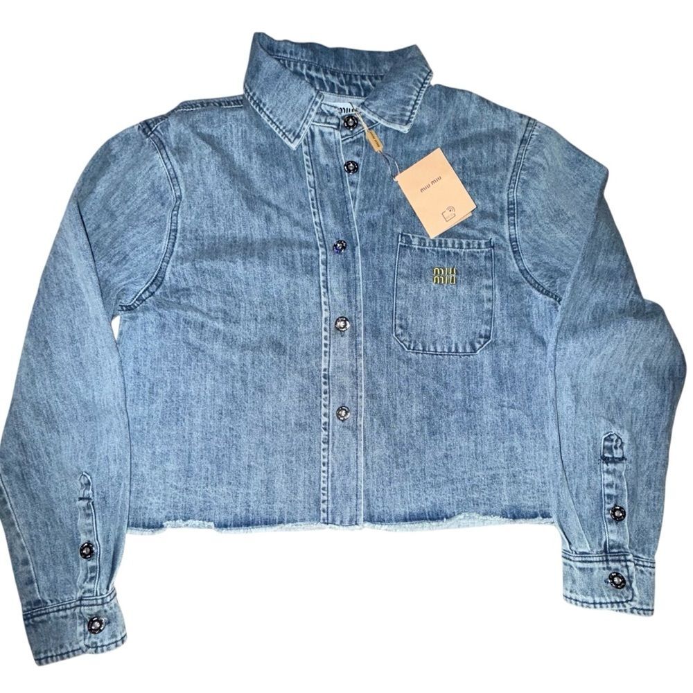 Miu Miu chic Cropped Blue Denim Jacket New with Tags size large